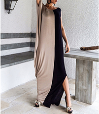 Maxi Dress – Grecian Draping / Contrasting Colors / Black Khaki